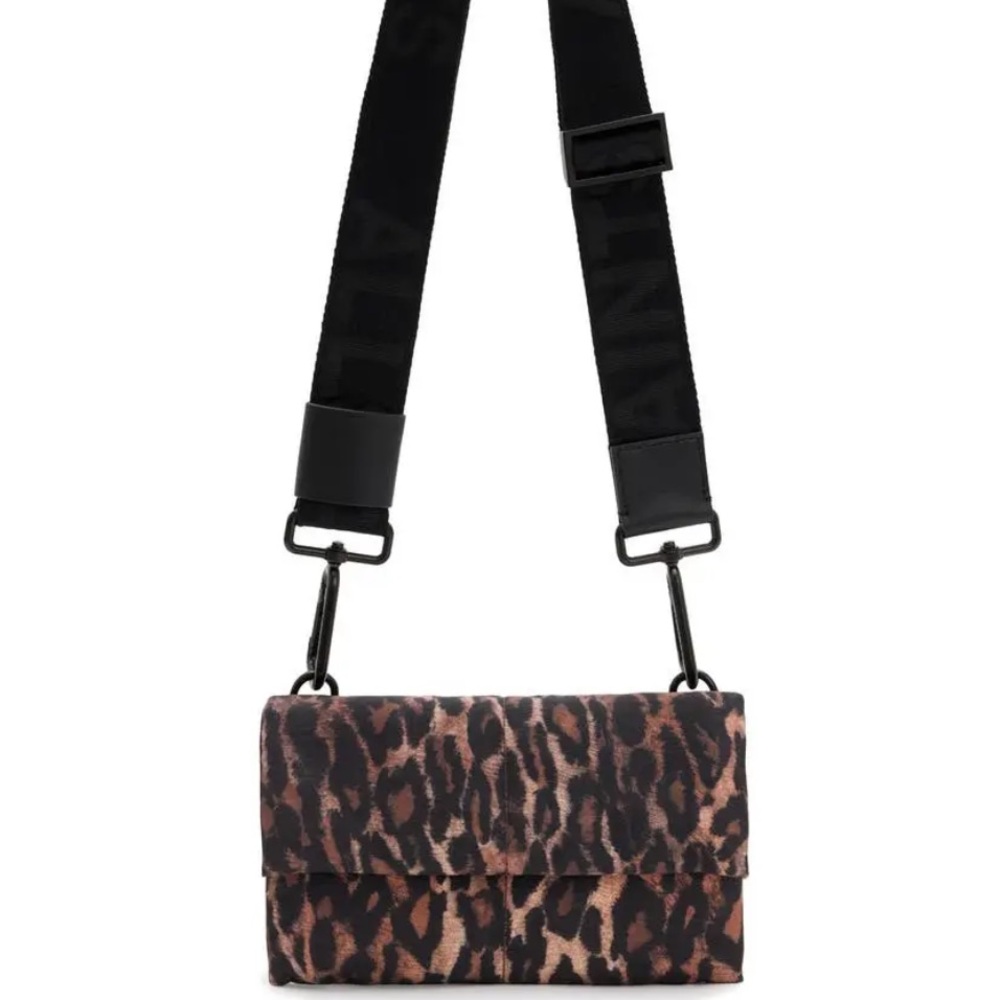 All Saints Animal Print Crossbody Bag with Black Strap